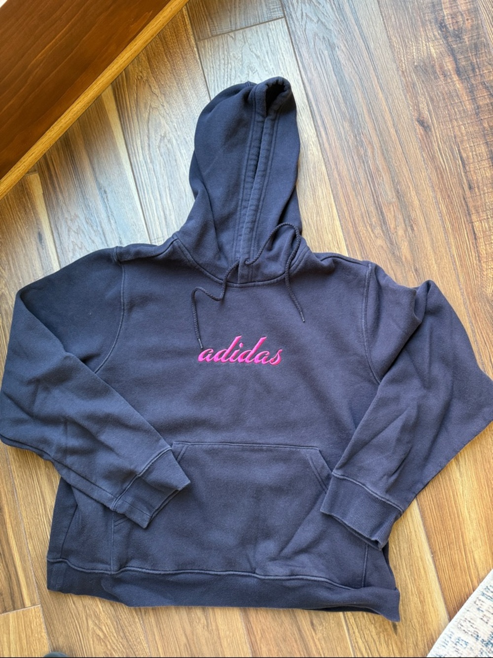 Adidas Navy Hoodie with Pink Script